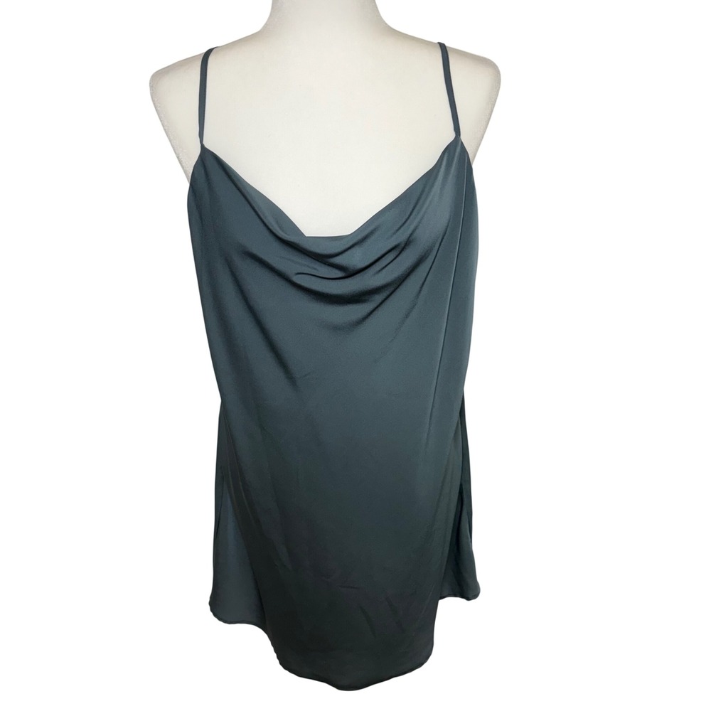 ONeill Womens XL Cowl Neck Satin Mini Dress Dark Teal Adjustable Straps Romantic